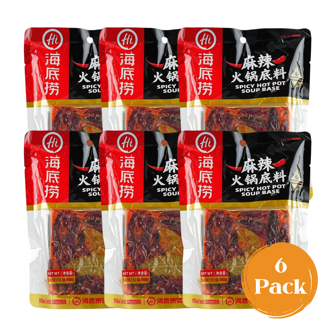 Six-pack of HAIDILAO Spicy Hot Pot Soup Base, Sichuan mala flavor