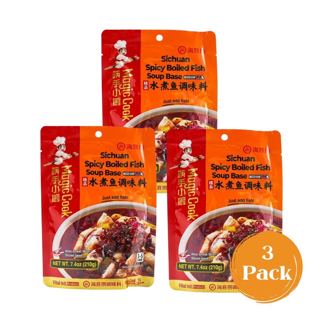 3-pack of HAIDILAO Sichuan Spicy Boiled Fish Soup Base packages