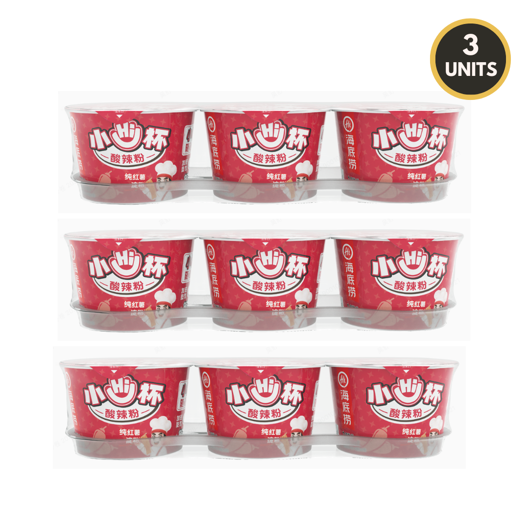 3 units of HAIDILAO Mini Cup Hot and Sour Vermicelli 3-packs (9 cups total)