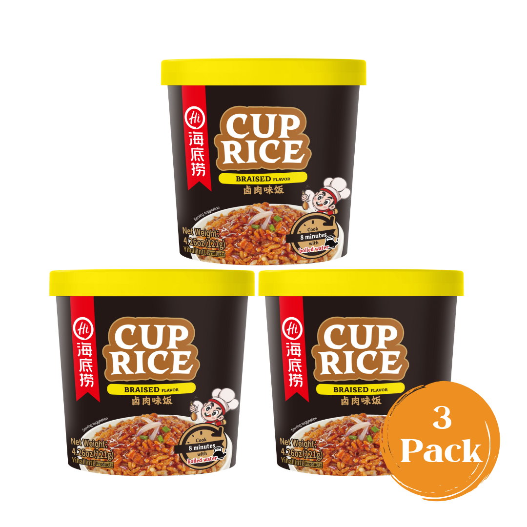 3-pack of HAIDILAO Cup Rice, Braised Flavor packages
