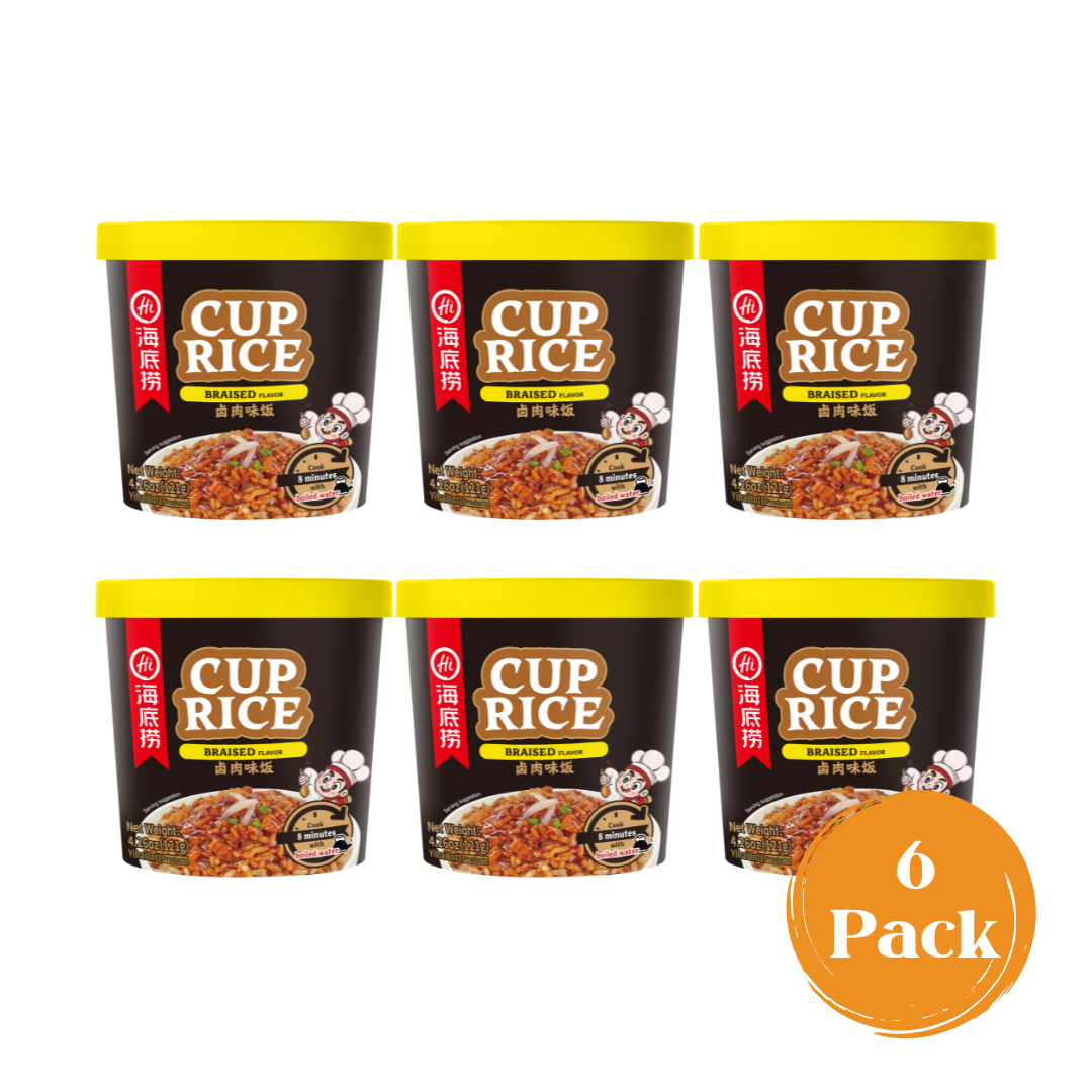 6-pack of HAIDILAO Cup Rice, Braised Flavor packages