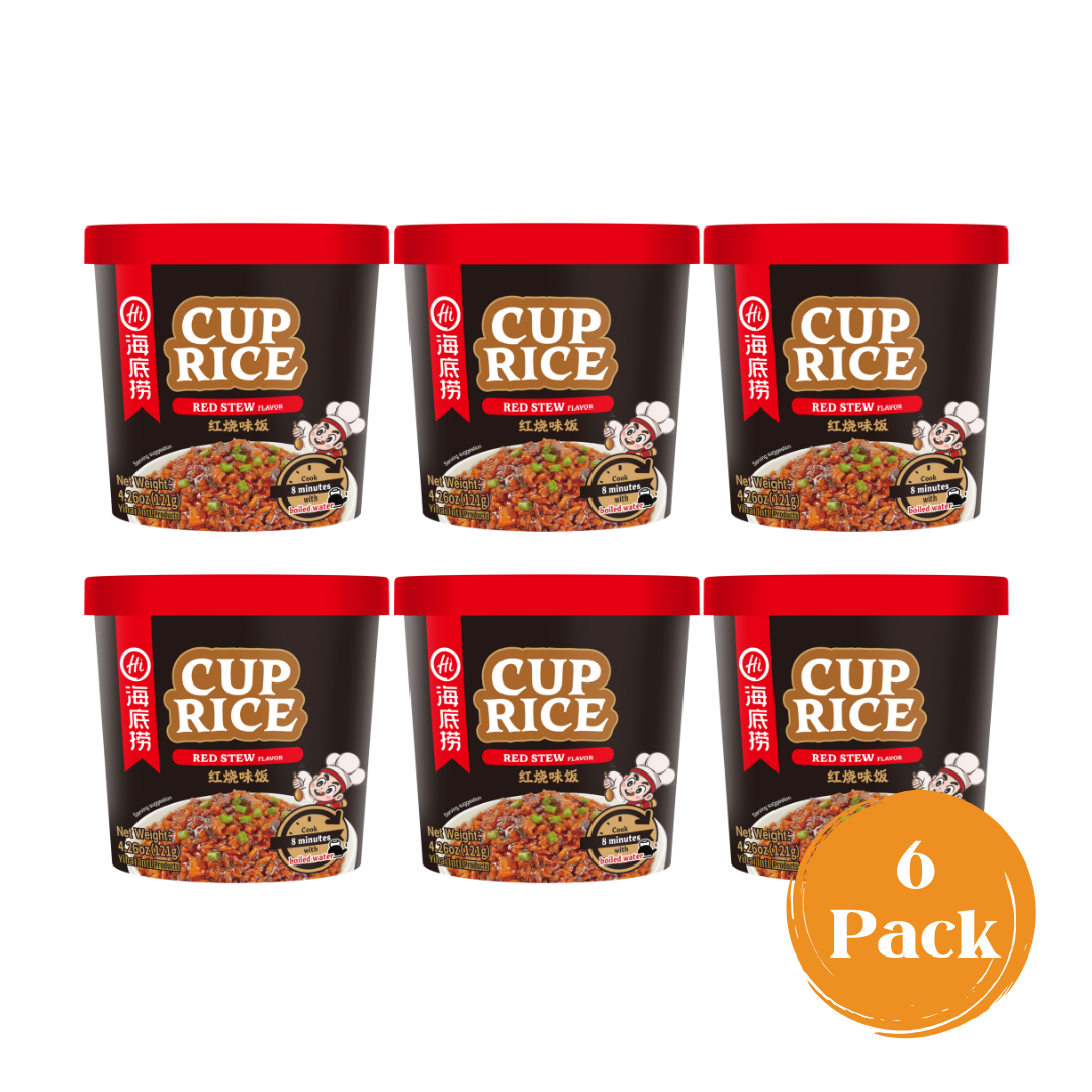 6-pack of HAIDILAO Cup Rice, Red Stew Flavor packages