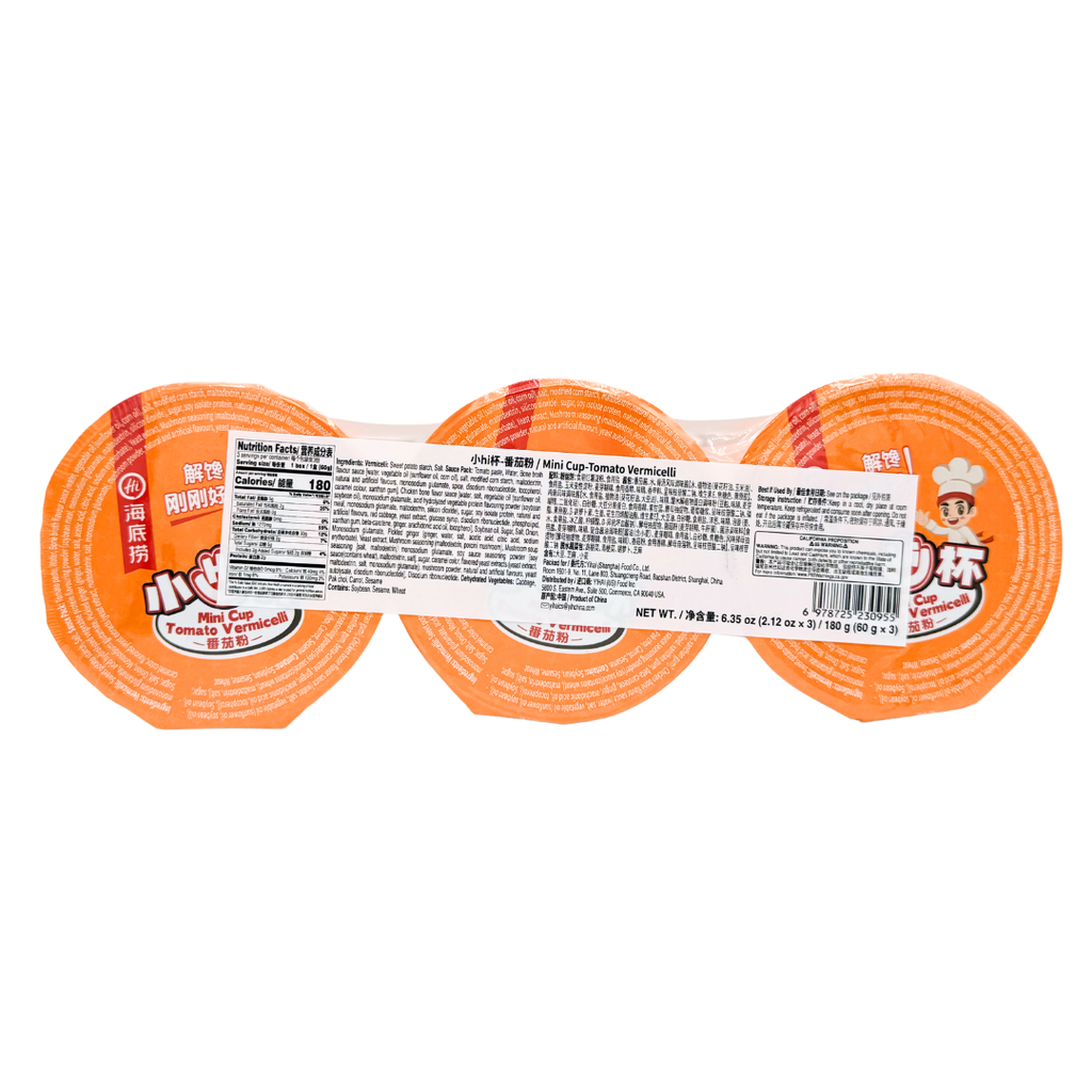 HAIDILAO Mini Cup Tomato Vermicelli 3-pack package back with ingredients and nutrition facts
