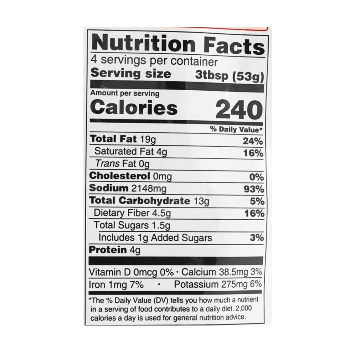 Nutrition facts label for HAIDILAO Sichuan Spicy Boiled Fish Soup Base