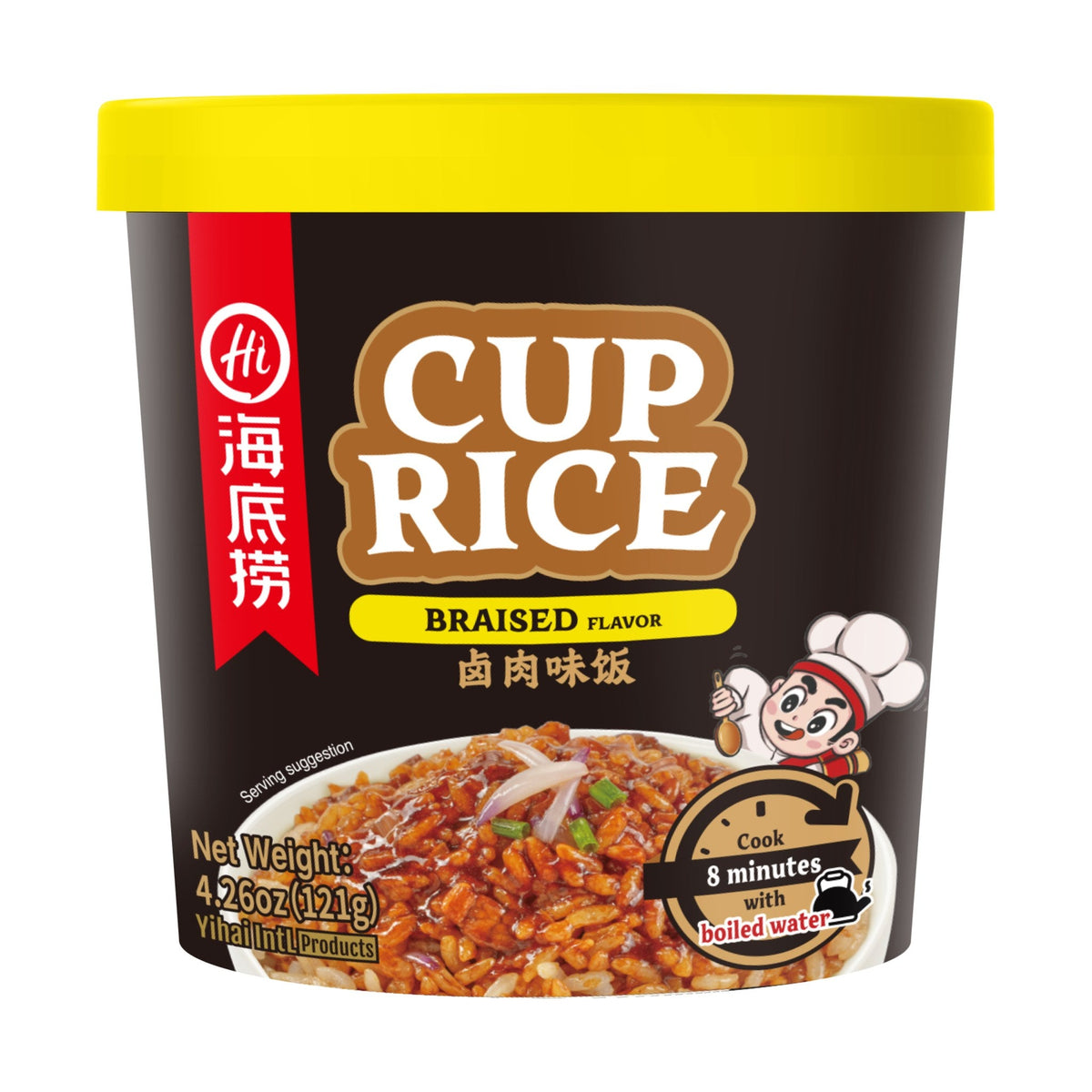 HAIDILAO Cup Rice, Braised Flavor, 4.26oz (121g) package front, product photo on a white background
