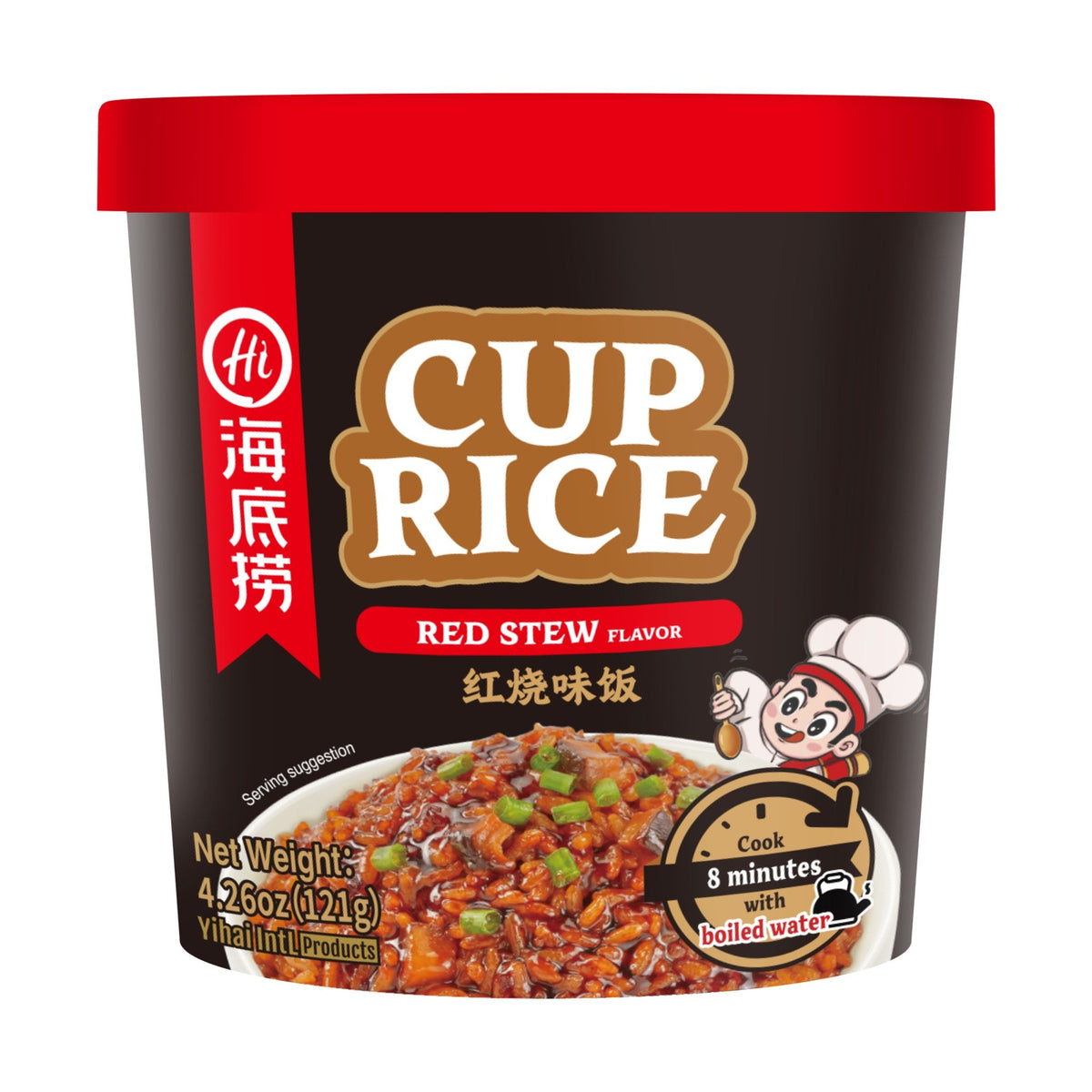 HAIDILAO Cup Rice, Red Stew Flavor, 4.26oz (121g) package front, product photo on a white background