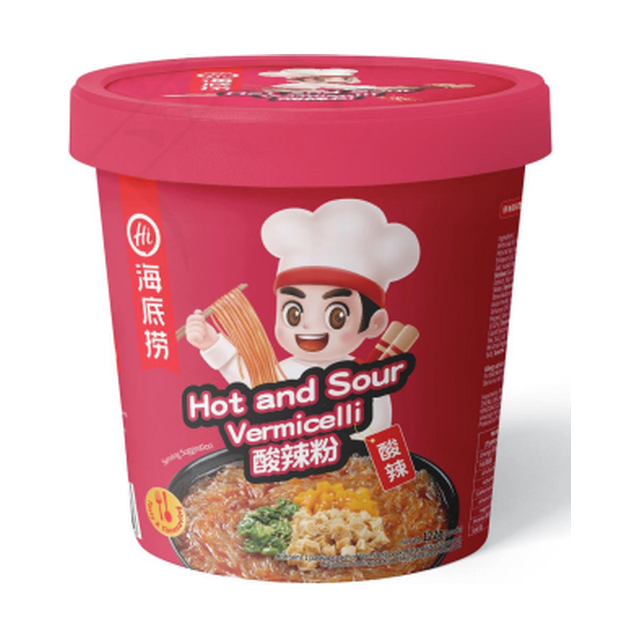 HAIDILAO Hot and Sour Vermicelli Cup Noodles, 4.30oz (122g) package front, product photo on a white background