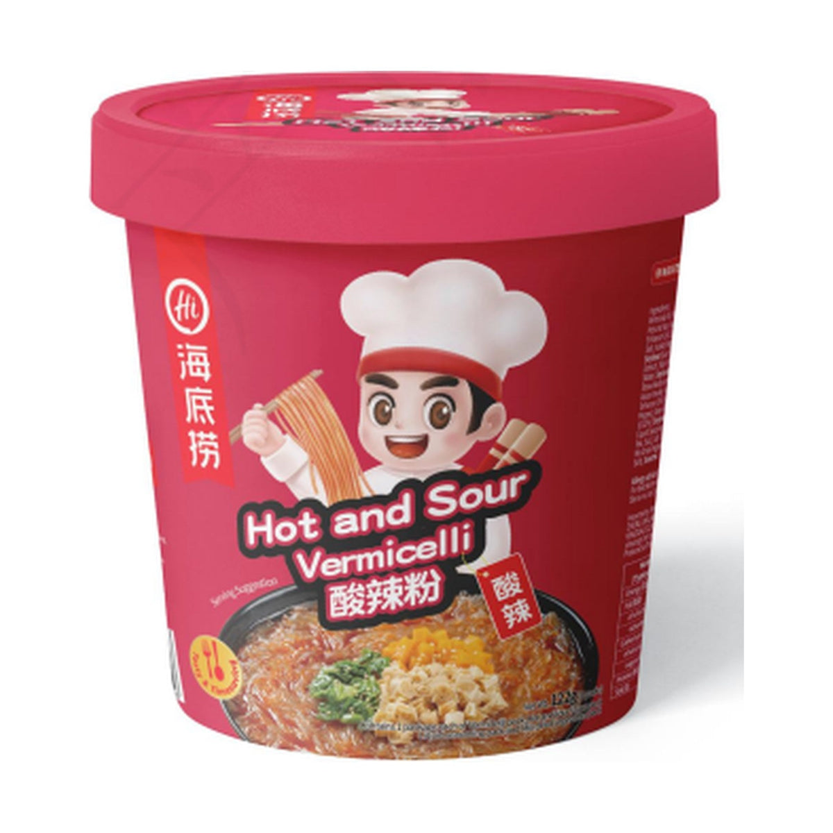 HAIDILAO Hot and Sour Vermicelli Cup Noodles, 4.30oz (122g) package front, product photo on a white background