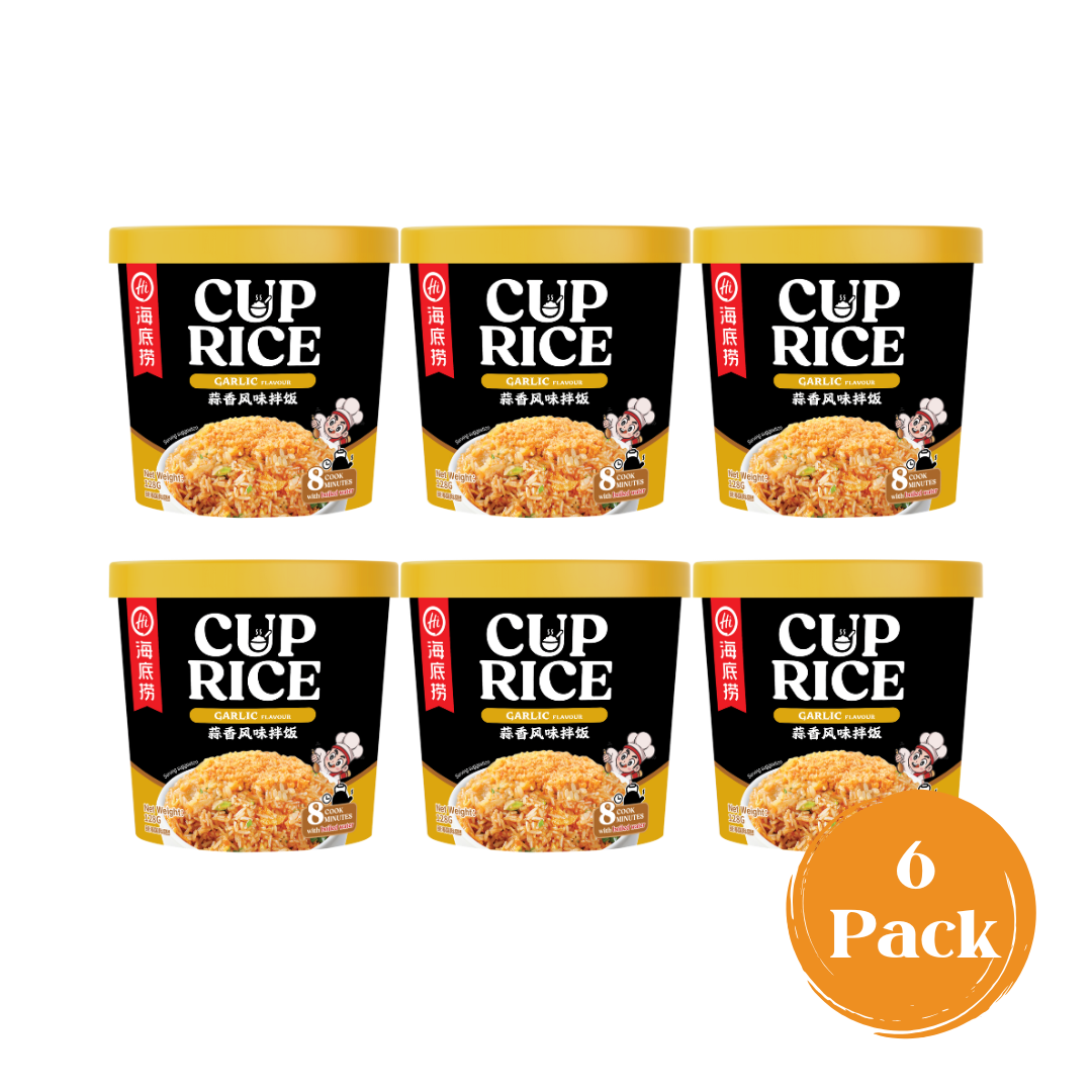 Six-pack of HAIDILAO Cup Rice, Garlic Flavor instant meal cups