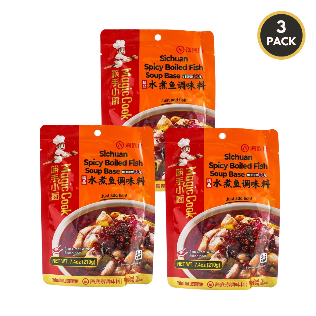 3-pack of HAIDILAO Sichuan Spicy Boiled Fish Soup Base packages