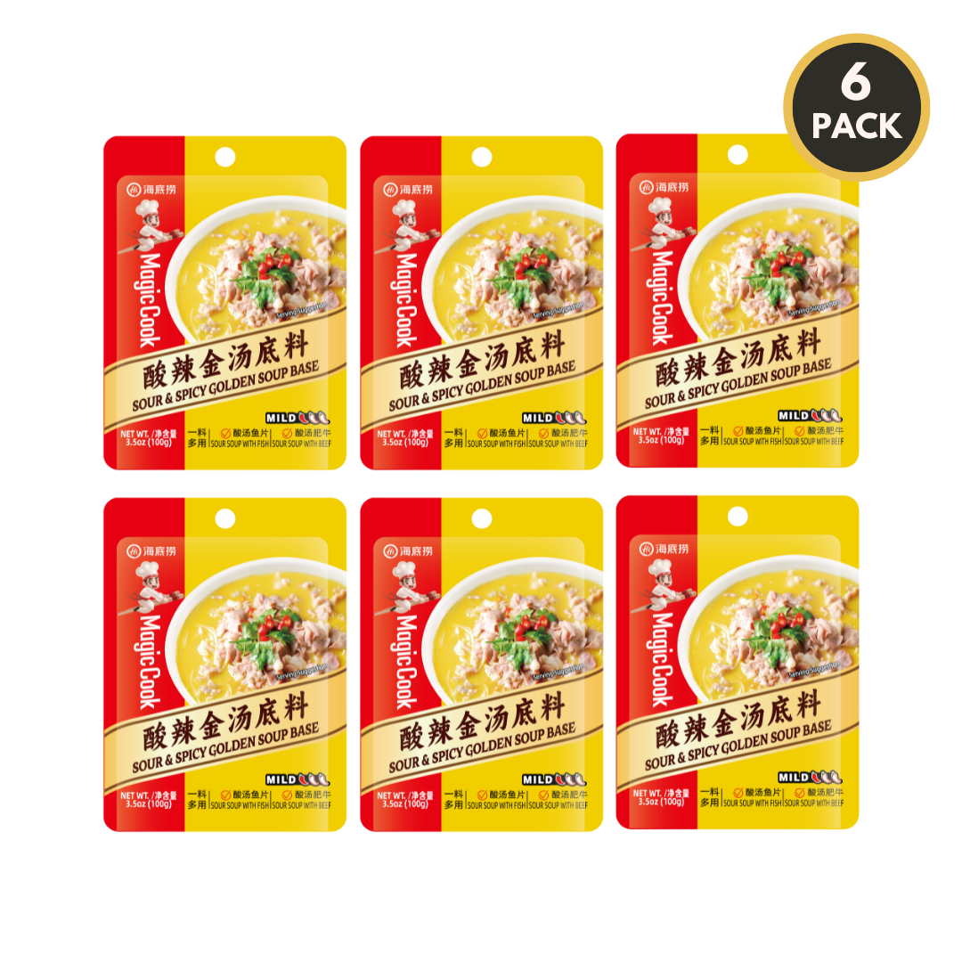 6-pack of HAIDILAO Sour & Spicy Golden Soup Base packages