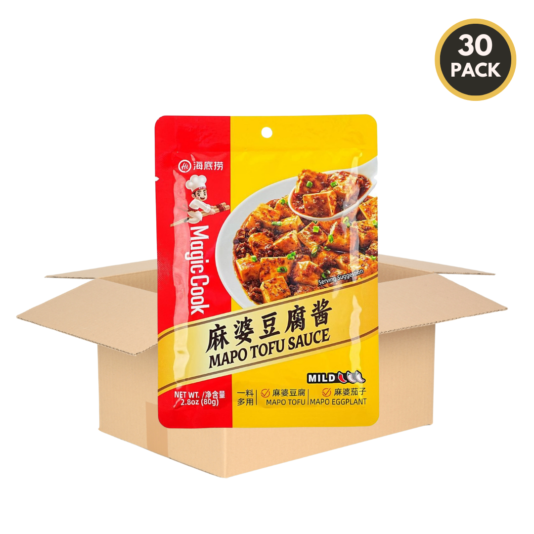 30-pack case of HAIDILAO Mapo Tofu Sauce with open shipping box
