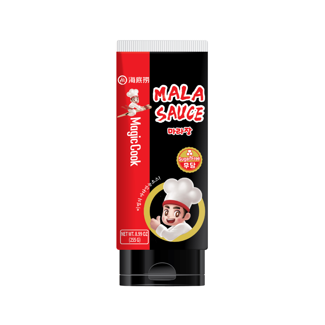 HAIDILAO Magic Cook Mala Sauce squeeze tube front view, sugar-free spicy cooking sauce