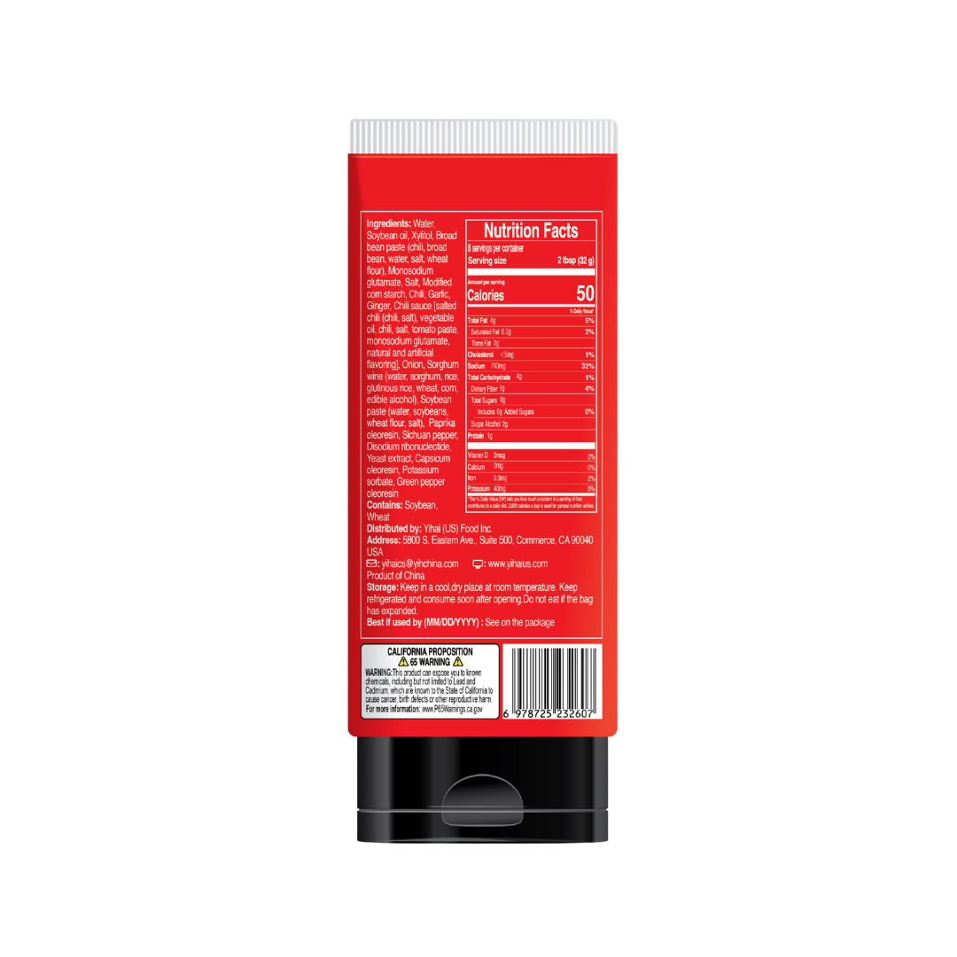 HAIDILAO Magic Cook Mala Sauce package back showing nutrition facts and ingredients including broad bean paste, chili, and Sichuan pepper