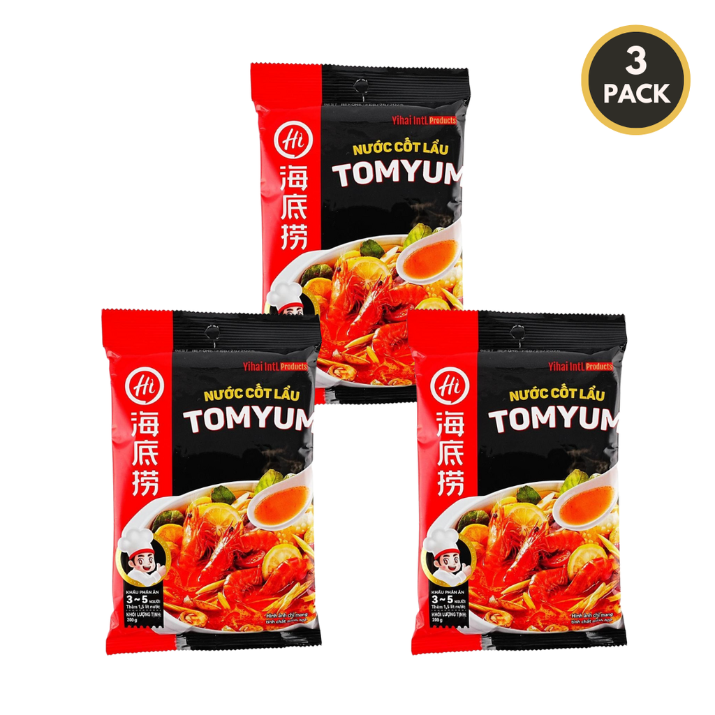 Three-pack of HAIDILAO Tom Yum hot pot soup base packages