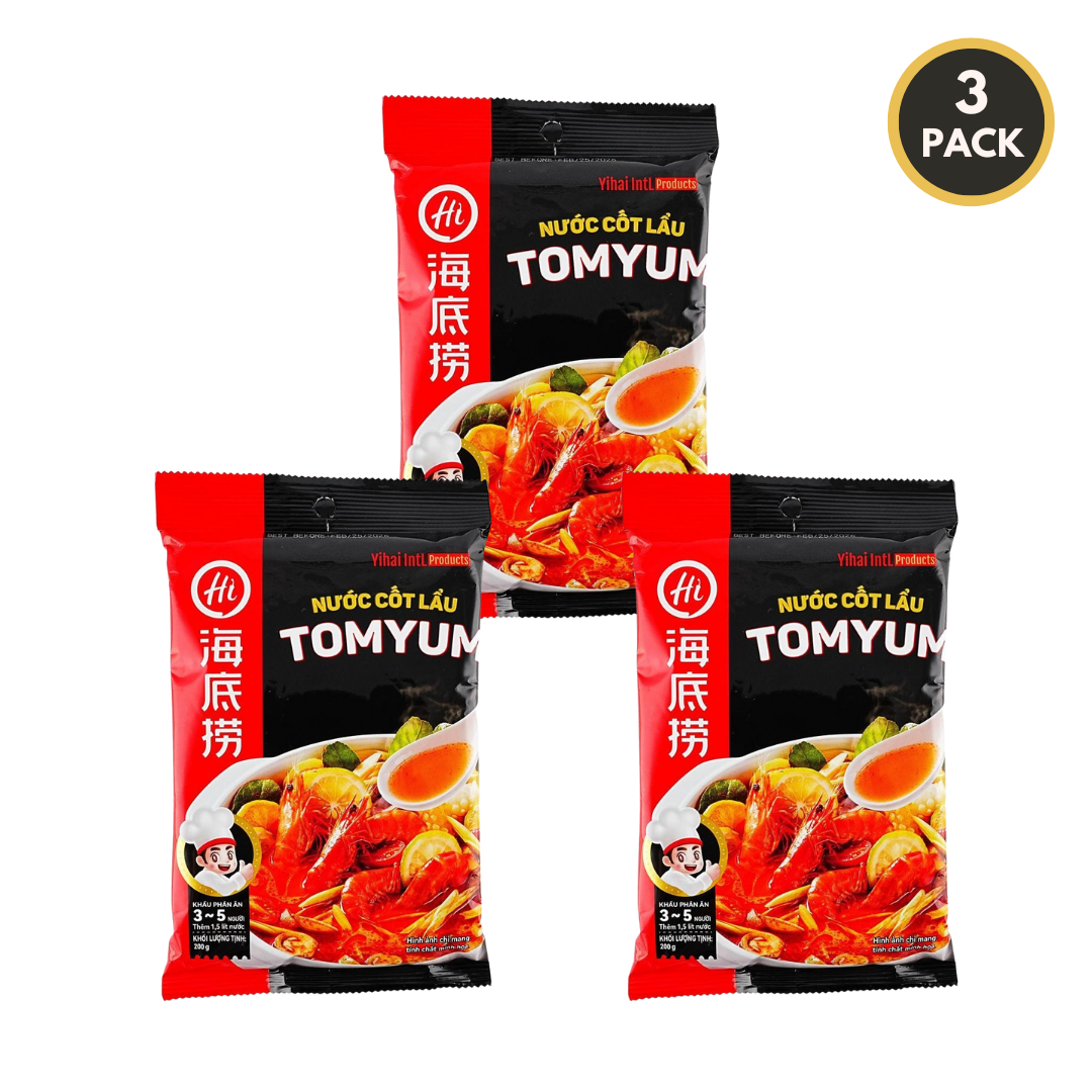 Three-pack of HAIDILAO Tom Yum hot pot soup base packages