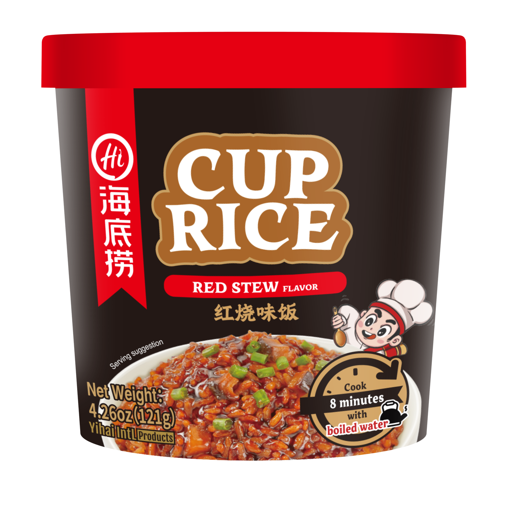 HAIDILAO Cup Rice, Red Stew Flavor, instant ready-to-eat meal, 4.26oz (121g) package front