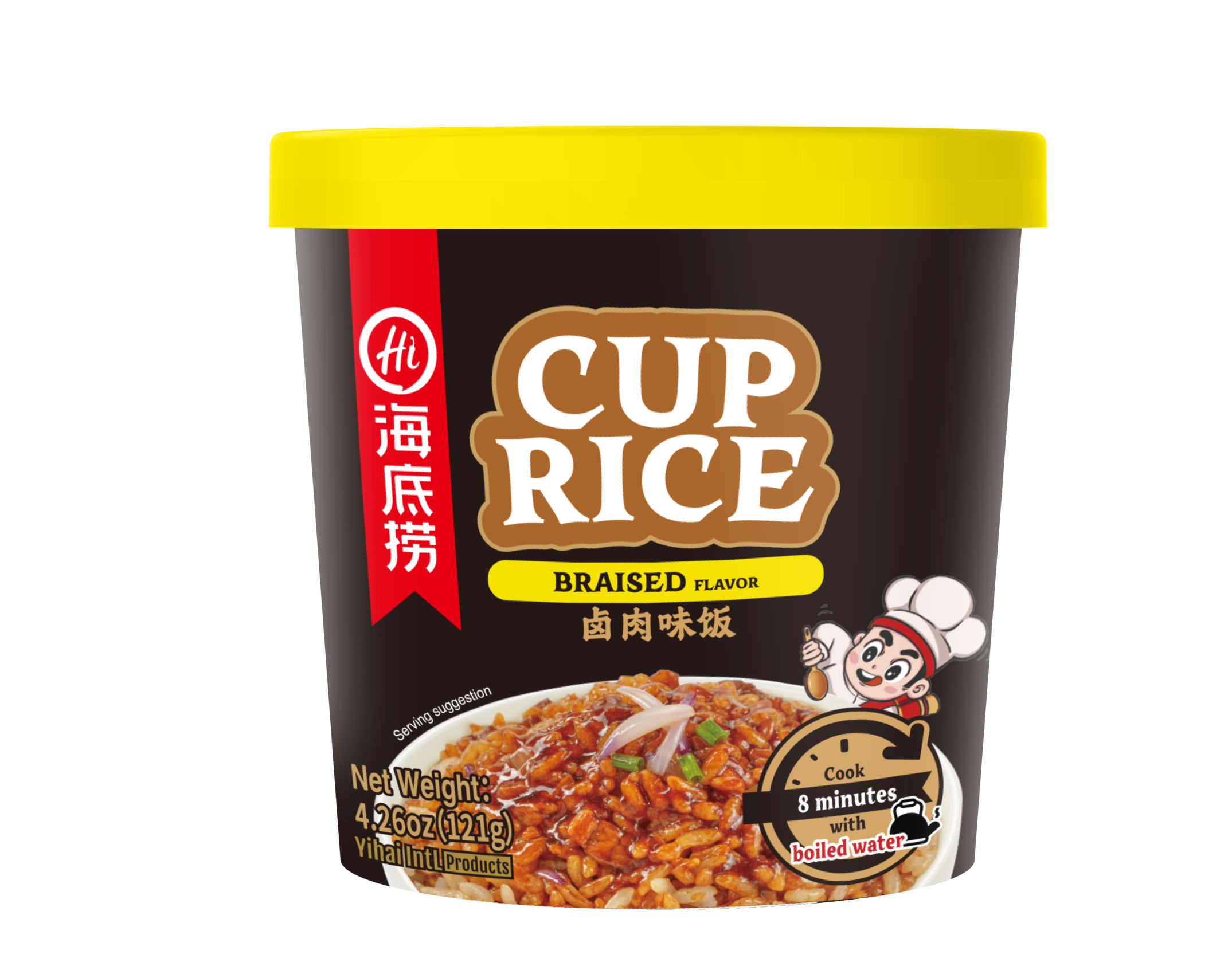 HAIDILAO Cup Rice, Braised Flavor, instant ready-to-eat meal, 4.26oz (121g) package front