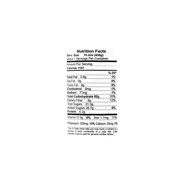 Nutrition Facts label, 15.2oz (430g) serving size, 1141 calories per container