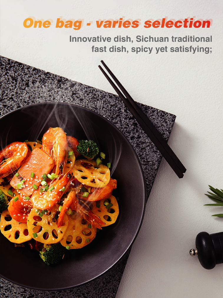 Stir-fried shrimp, lotus root, and broccoli made with HAIDILAO Spicy Sauce for Stir-fry, Sichuan traditional fast dish