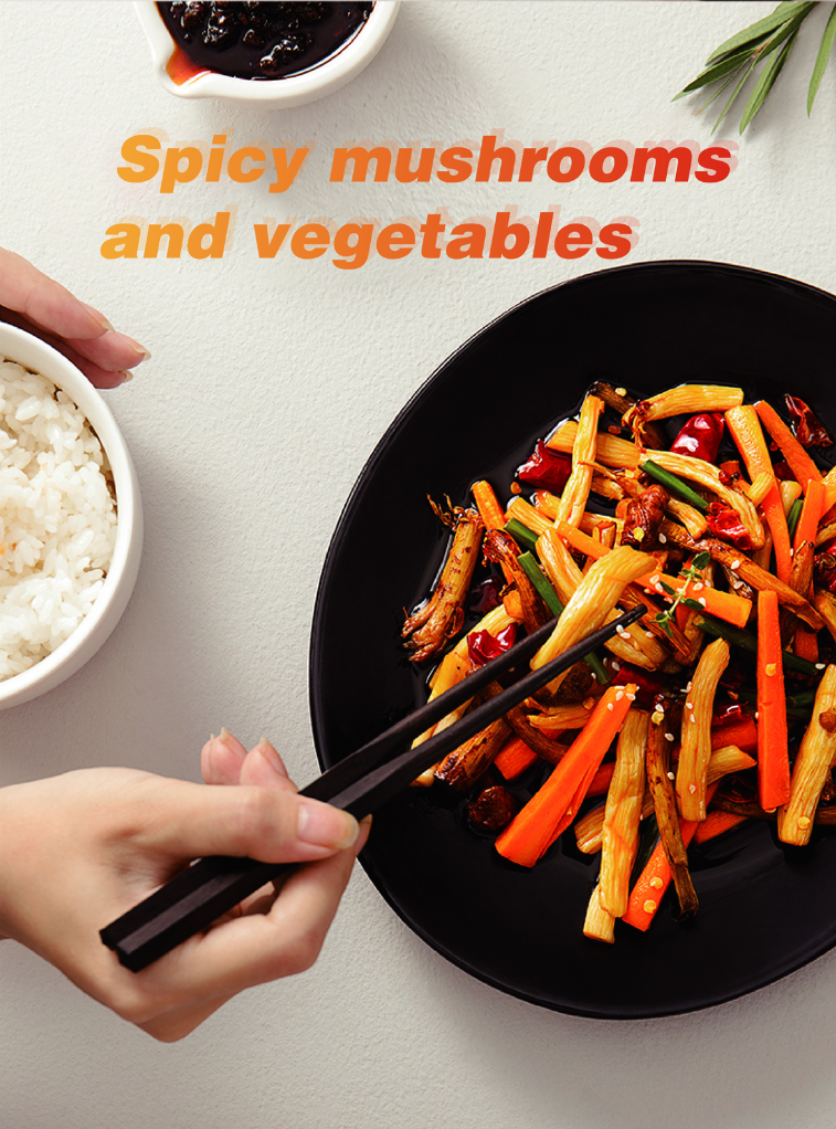 Spicy mushrooms and vegetables stir-fried with HAIDILAO Spicy Stir-Fry Sauce, served with rice