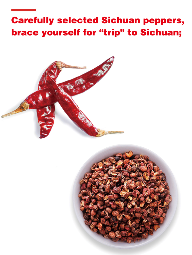 Dried Sichuan chili peppers and Sichuan peppercorns used in HAIDILAO Beef Tallow Hot Pot Soup Base