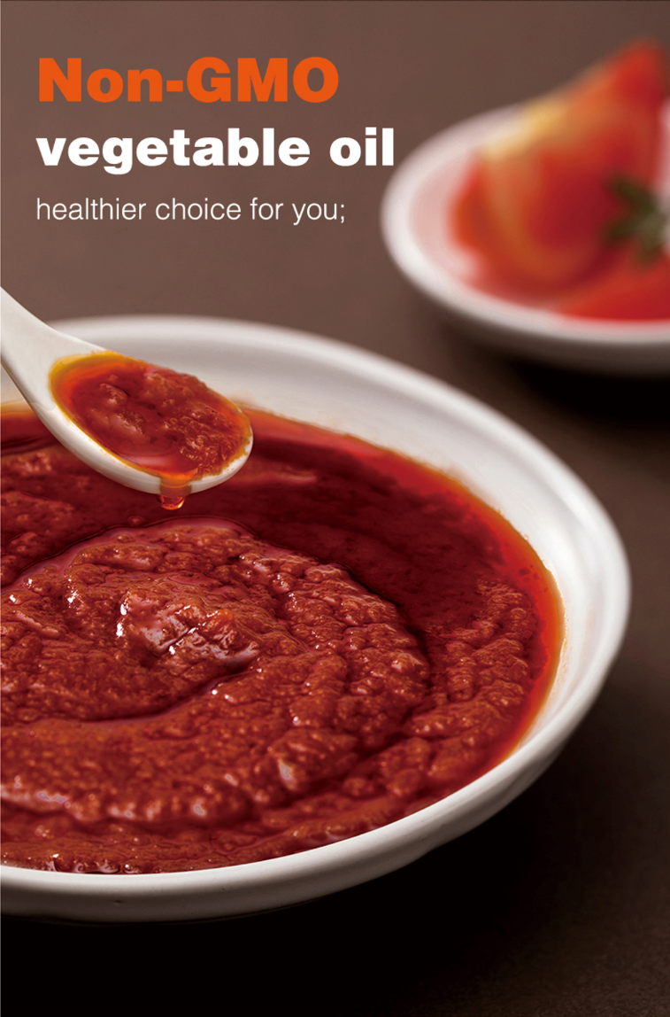 Spoonful of HAIDILAO Tomato Hot Pot Soup Base sauce, made with non-GMO vegetable oil